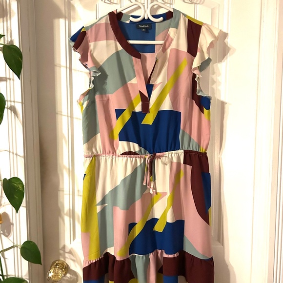 Colourful abstract midi dress flutter sleeve (never worn) - Picture 1 of 3